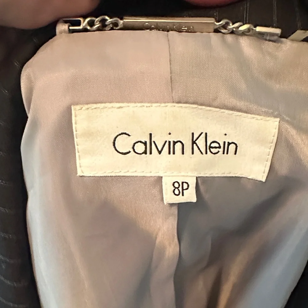 Calvin Klein Dark Charcoal Pinstripe Skirt and Blazer Suit - Picture 3 of 5